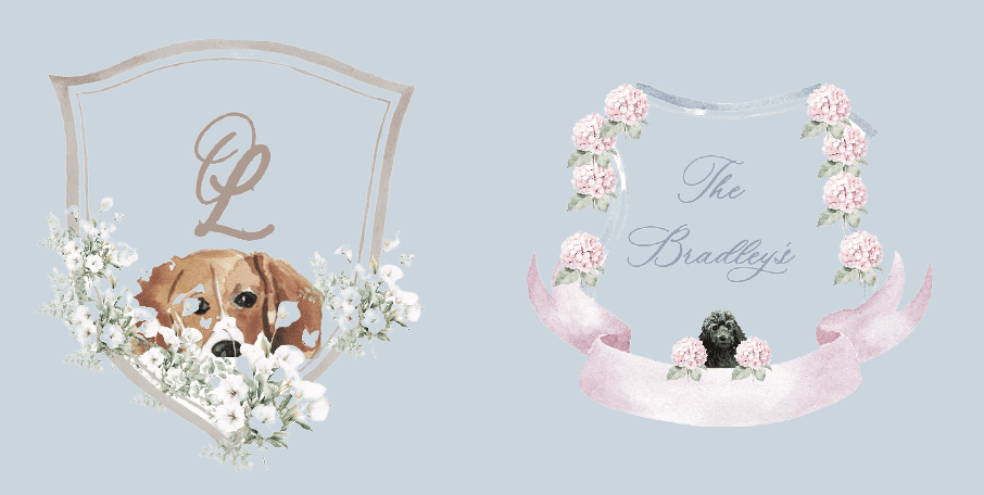 custom crest for wedding invitations watercolor dogs and florals
